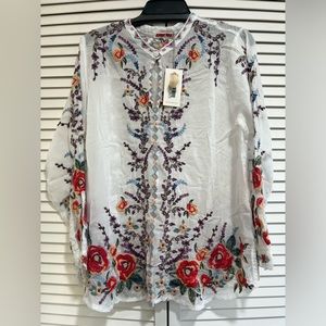 Johnny was embroidered blouse large nwt